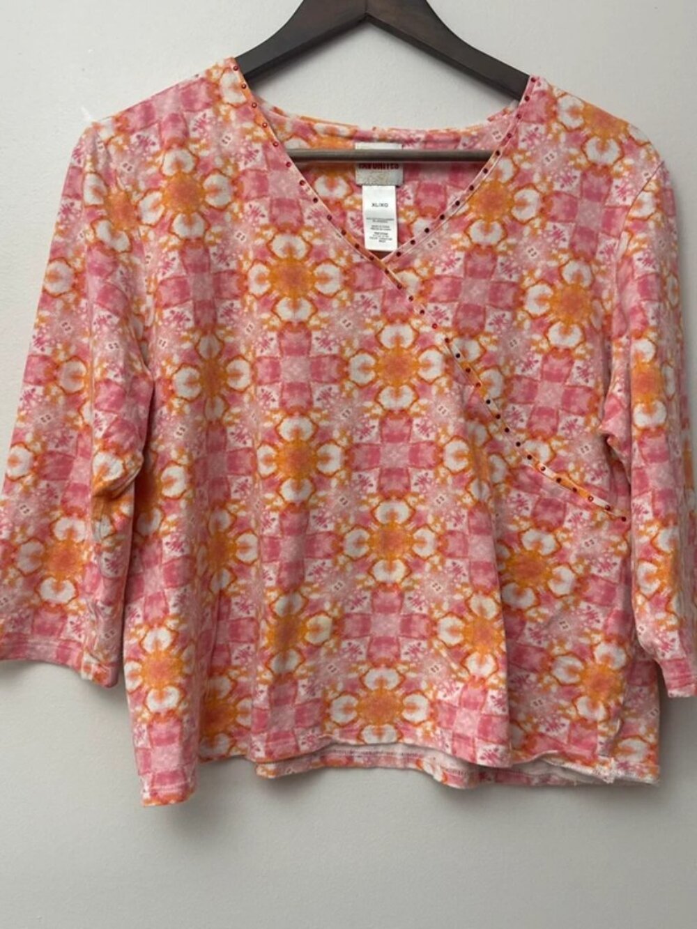 Ruby Rd Favorites Pink/Orange 3/4 Sleeve Top XL